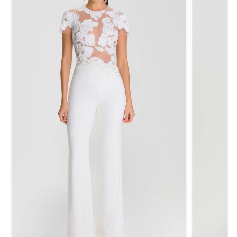 Nadine merabi Sloane Beaded Floral Appliqué
Wide Leg Cocktail Jumpsuit